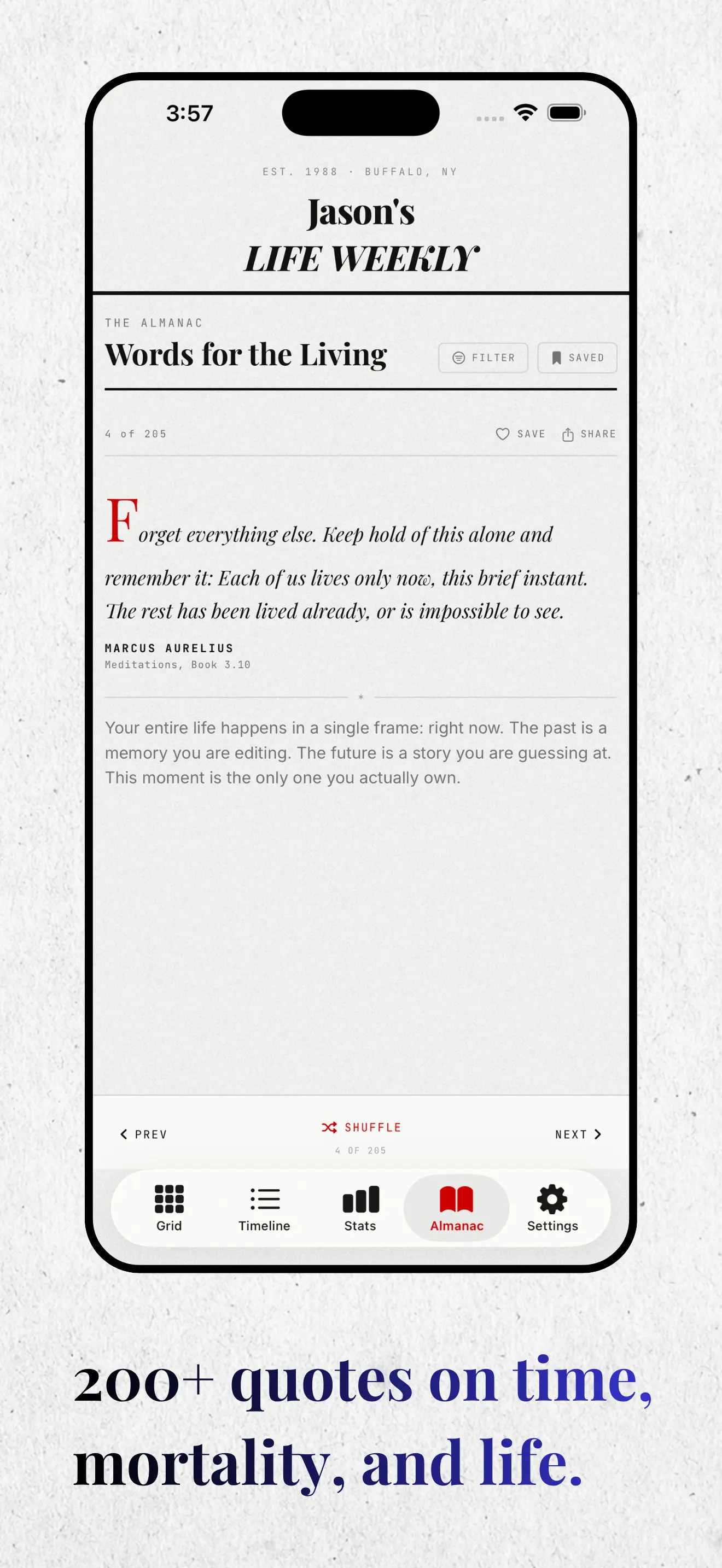 Your Life Weekly — Almanac with 200+ quotes from stoic thinkers, writers, and philosophers and commentary