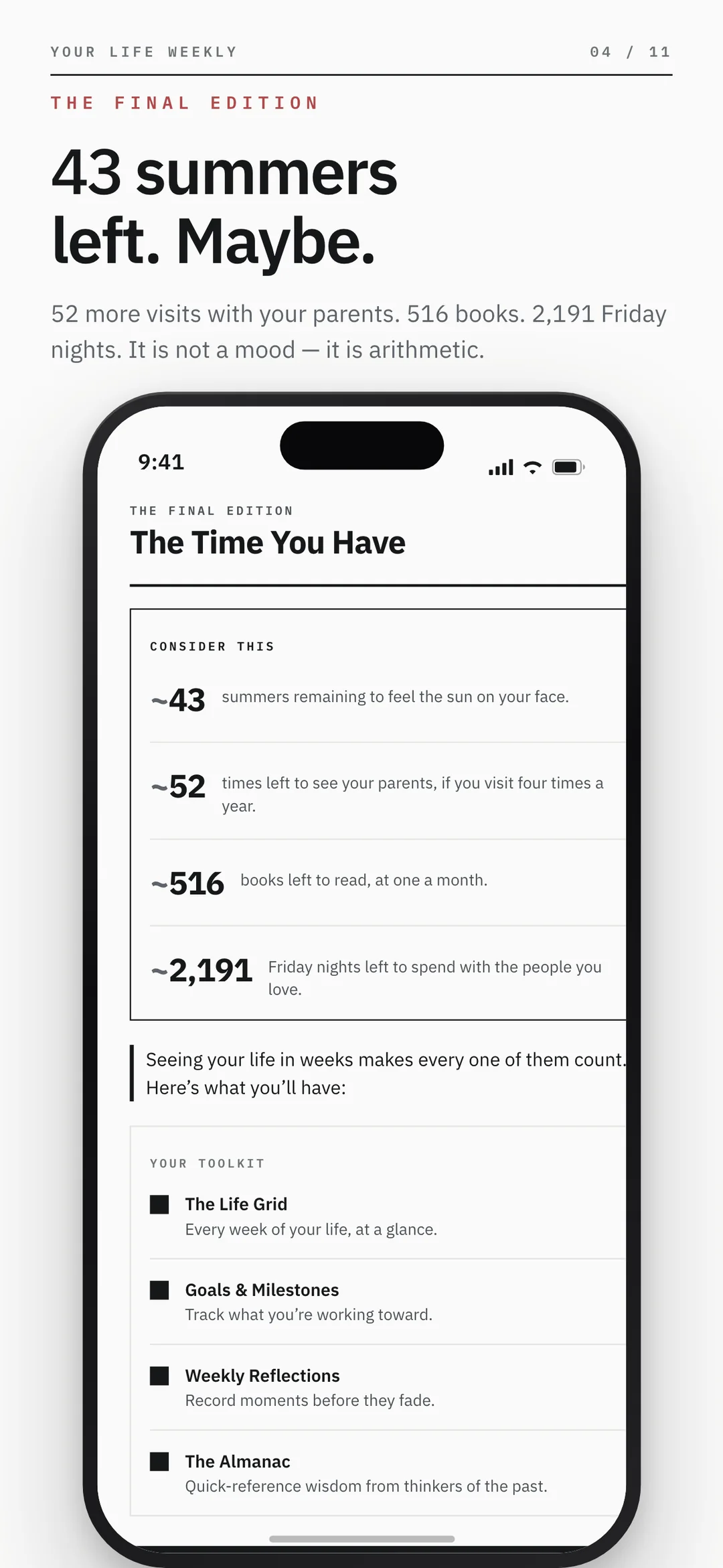 Your Life Weekly — The Time You Have: summers remaining, visits left with your parents, books left to read